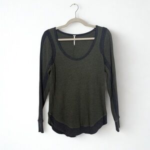 Free People Waffle Tee | Scoop Neck | Classic Long Sleeve | Small